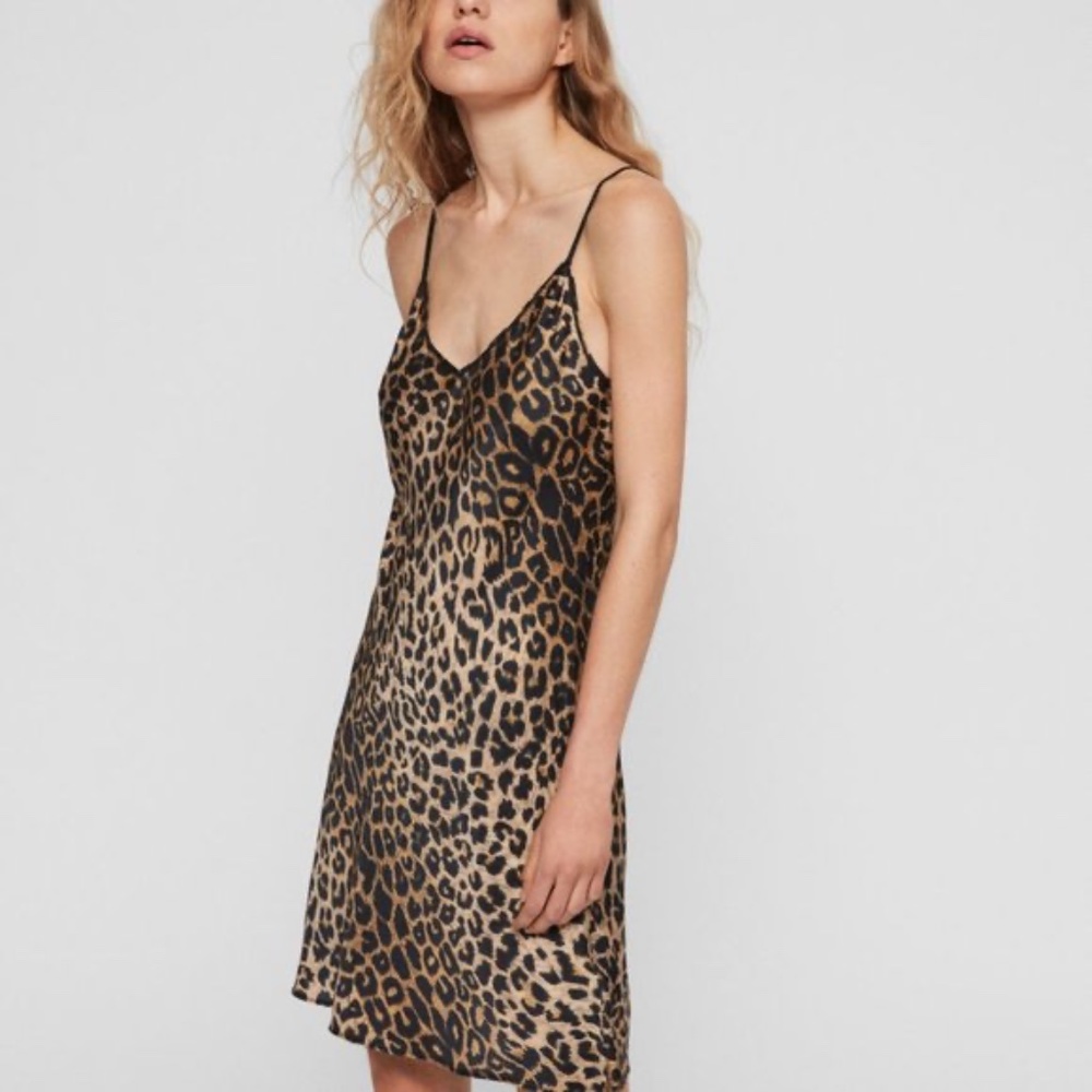 All Saints Hennie Leopard Print Slip Dress Large